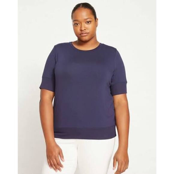 Universal Thread Aimee Liquid Jersey Rib Hem Tee Navy - Picture 1 of 8